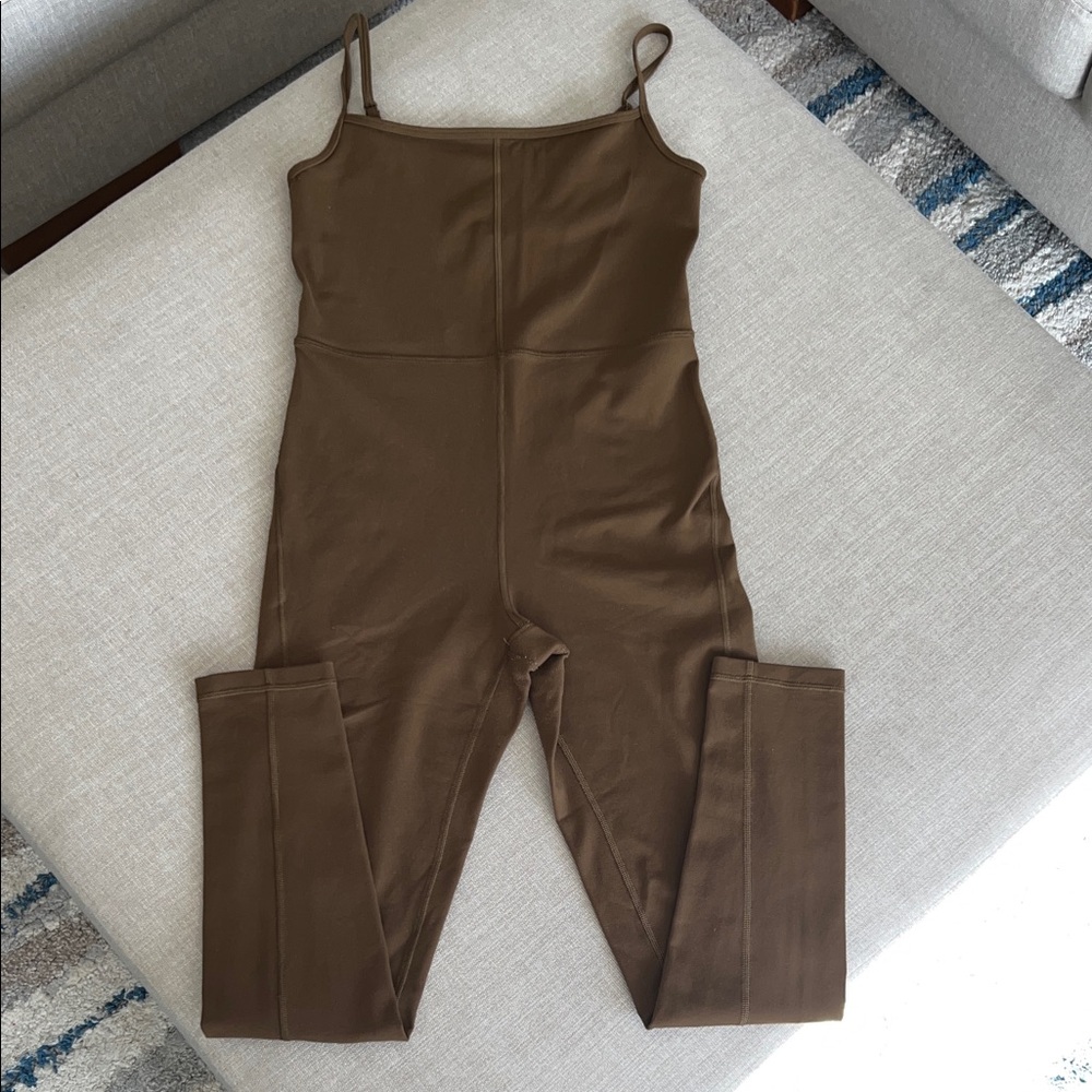 Aritzia Wilfred Brown Slim Spaghetti-Strap Jumpsuit